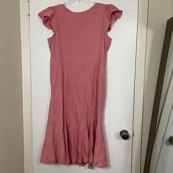 Rachel Parcell Pink linen blend button down midi ruffle hem dress size XL - Picture 8 of 8